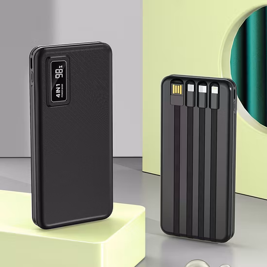 Chargeur portable, batterie externe 10 000 mAh, livré avec une alimentation à quatre fils pour une charge rapide
